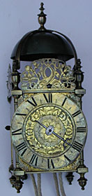 Lantern clock of the mid seventeenth century by Jeffrey Bayley of the Turnstile in Holborn, London