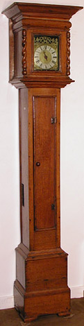 hybrid lantern clock in original oak case c.1680-90 by Henry Burges of Wigan