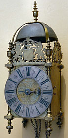 Lantern clock made in the 1690s by Joseph Curtis of Chew Magna in Somerset