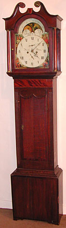 Eight-day longcase clock, painted dial with rolling moon made about 1830 by John Morrell of Whitby
