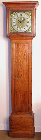 Eight-day longcase clock in oak made about 1740 by Nicholas Blondel of Guernsey, Channel Islands