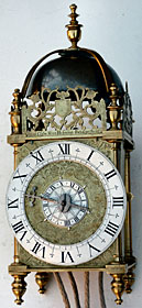 early example of a lantern clock by Peter Closon of Holborn Bridge, London, made in the 1630s