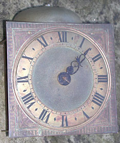 Tiny (six-inch dial) single-handed hook-and-spike wall clock signed behind the dial Phillip Mathews